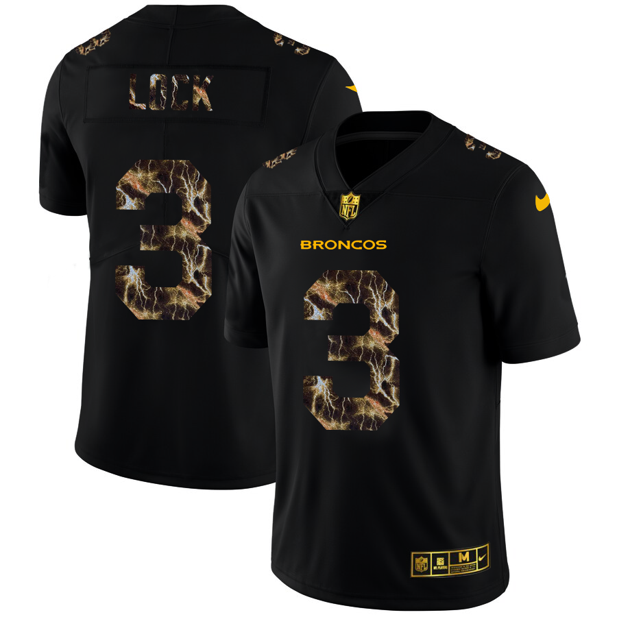 2020 Denver Broncos #3 Drew Lock Men Black Nike Flocked Lightning Vapor Limited NFL Jersey->denver broncos->NFL Jersey